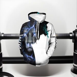 LION & JESUS On The Cross WVerse Long Sleeve kangaroo Pocket Hoodie Pullover